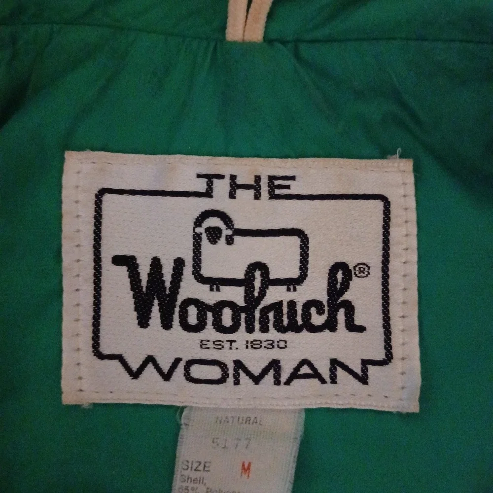 Vintage Woolrich Women's Jacket with Hood Natural and Green Size Medium Crop - Picture 11 of 14